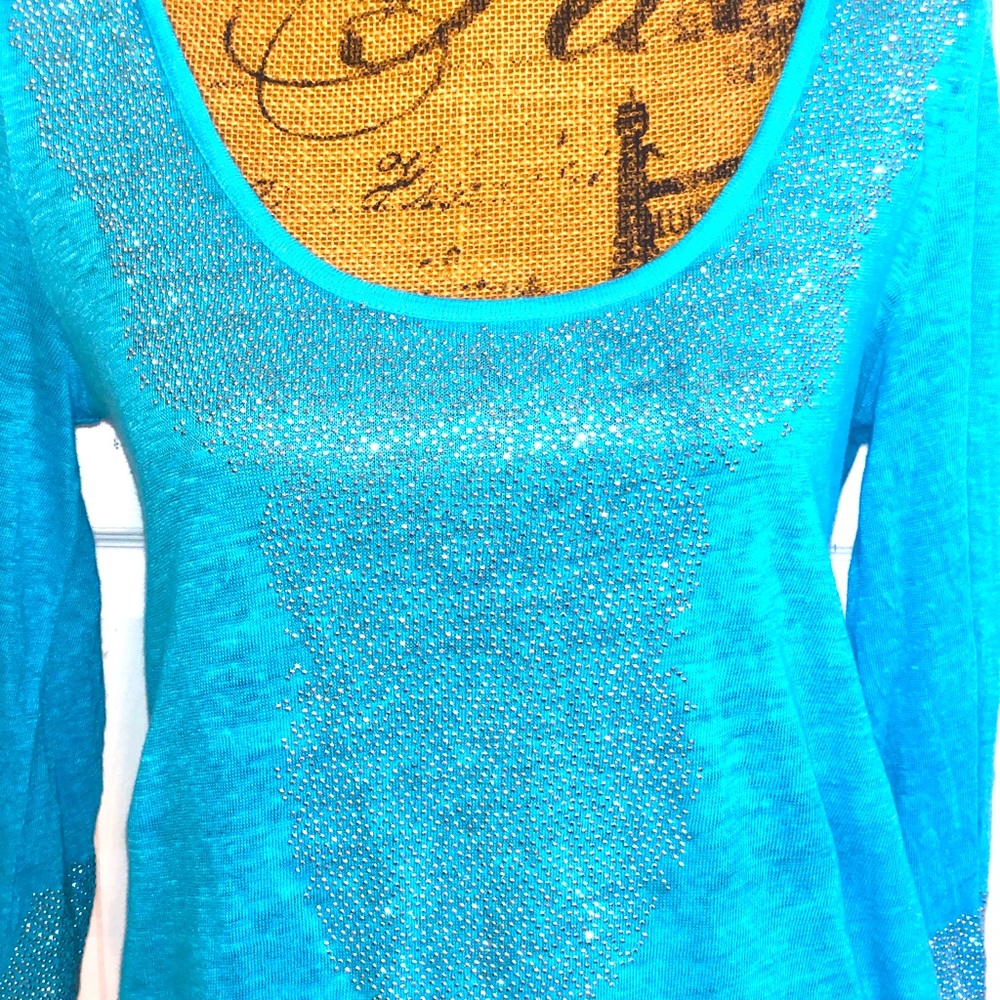 Coverup -INC Beach turquoise and rhinestones Epic cover up swim Small EUC